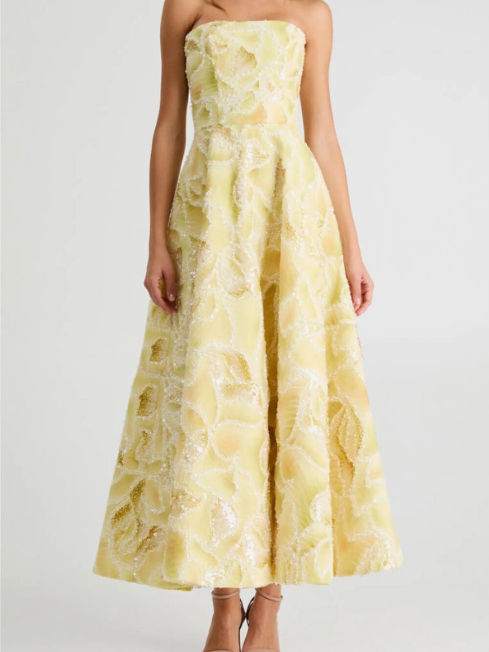 HELSI Vivian Sequin Floral Strapless Gown (Yellow) Size Small